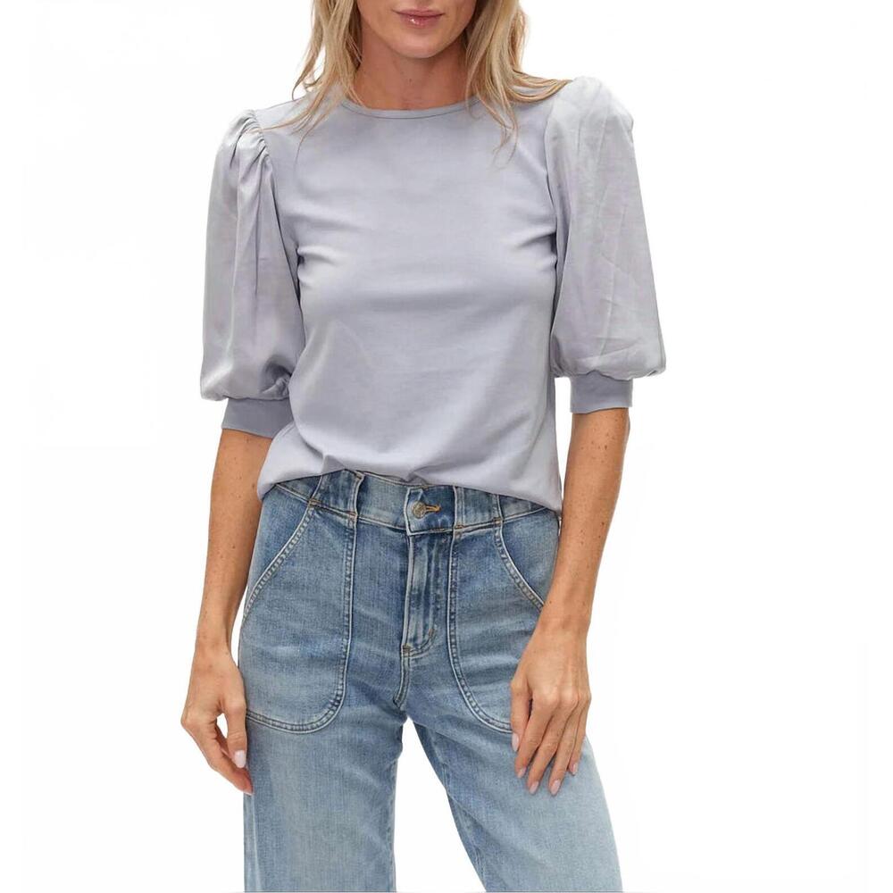 NEW SIX/FIFTY solara mixed media satin top in denim